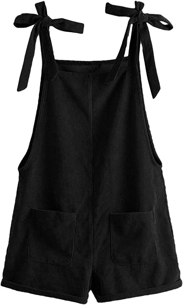 Romwe Women's Corduroy Tie Knot Strap Overall Shorts Pocket Jumpsuit | Amazon (US)