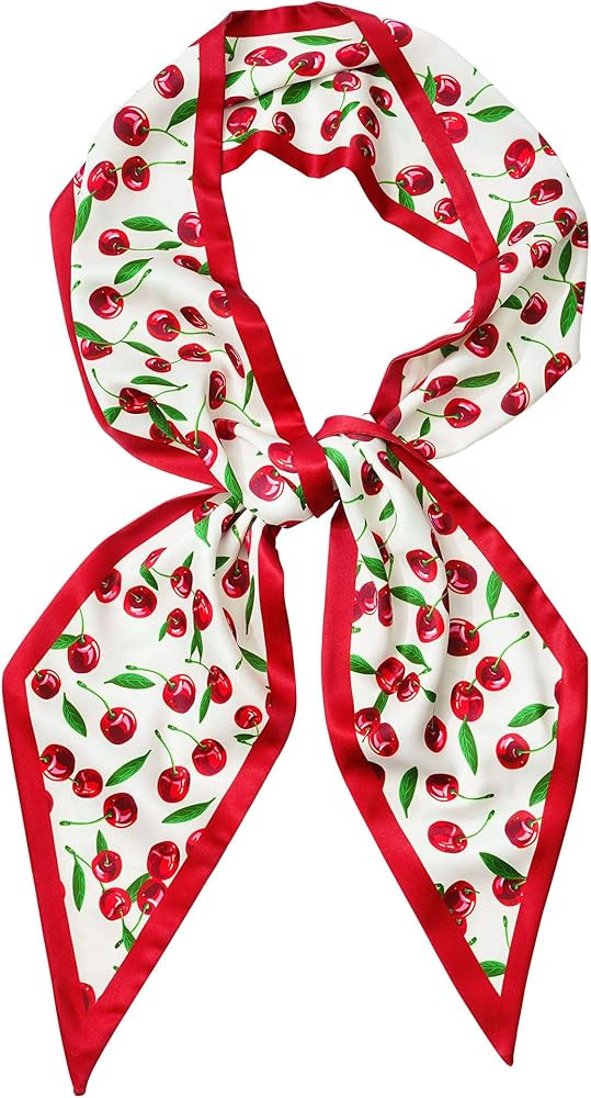 Mesovor Cherry Head Scarf Hair Neck Scarves for Women, Fashion Purse Bag Scarfs | Long Thin Satin... | Amazon (US)
