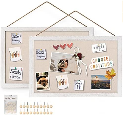 Emfogo 16x11 Wood Bulletin Boards with Linen Wall Bulletin Board for Home Kitchen Office Decorati... | Amazon (US)
