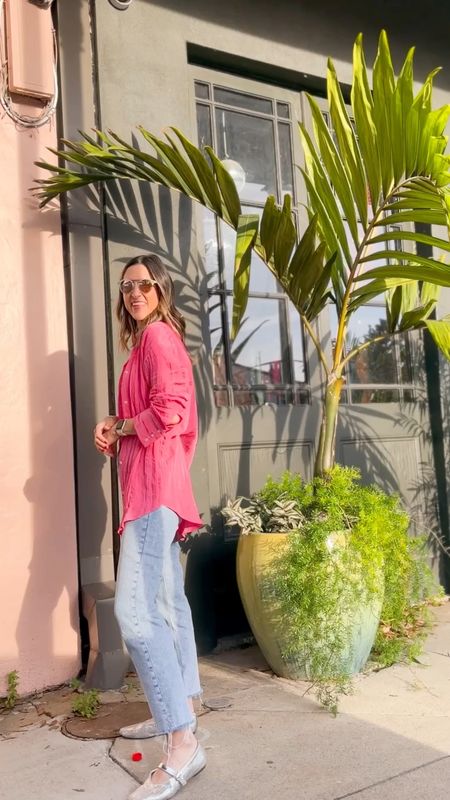 Pop of pink! Pink button down, Everlane tank, Old Navy jeans (I cut the hem), and metallic flats! 

All pieces fit TTS  

#LTKfindsunder50 #LTKfindsunder100 #LTKVideo