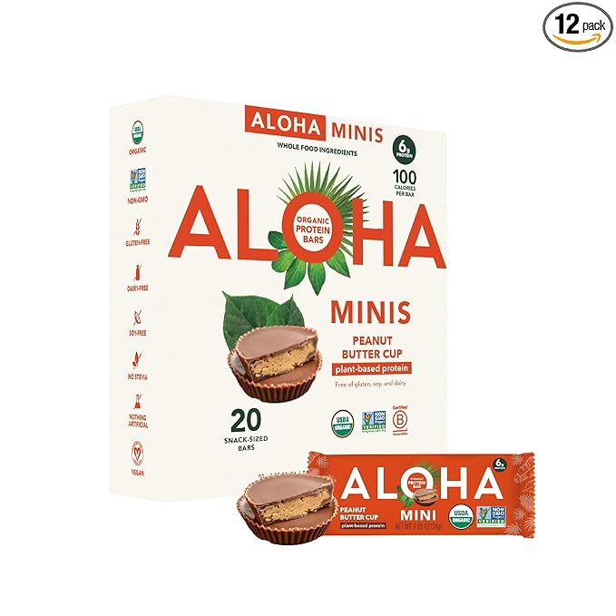 ALOHA Organic Plant Based Protein Bar MINIS |Peanut Butter Cup | 20 Count, 24g Bars | Vegan, Low ... | Amazon (US)