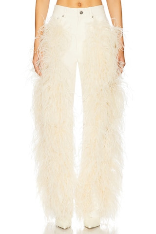 Lapointe Denim Pant With Feathers in Cream from Revolve.com | Revolve Clothing (Global)