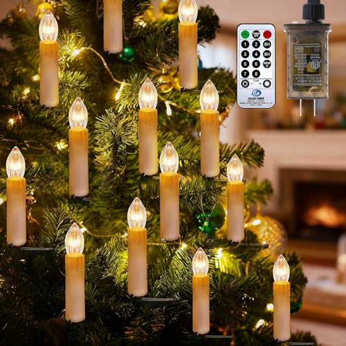 A.bigwhale 50Pcs Christmas Tree Candle String Lights Plug in, LED Flameless Clip on Candles for Christmas Trees with Remote and Timer, Xmas Holiday Celebration Decoration, Warm White | Amazon (US)