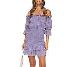 Amegoya Women's Summer Off Shoulder Ruffle Half Sleeve Cotton Beach Mini Dress | Amazon (US)