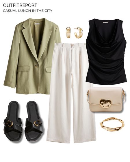 Blazer outfit white trousers sandals khaki blazer summer spring outfit 

#LTKstyletip #LTKshoecrush #LTKitbag