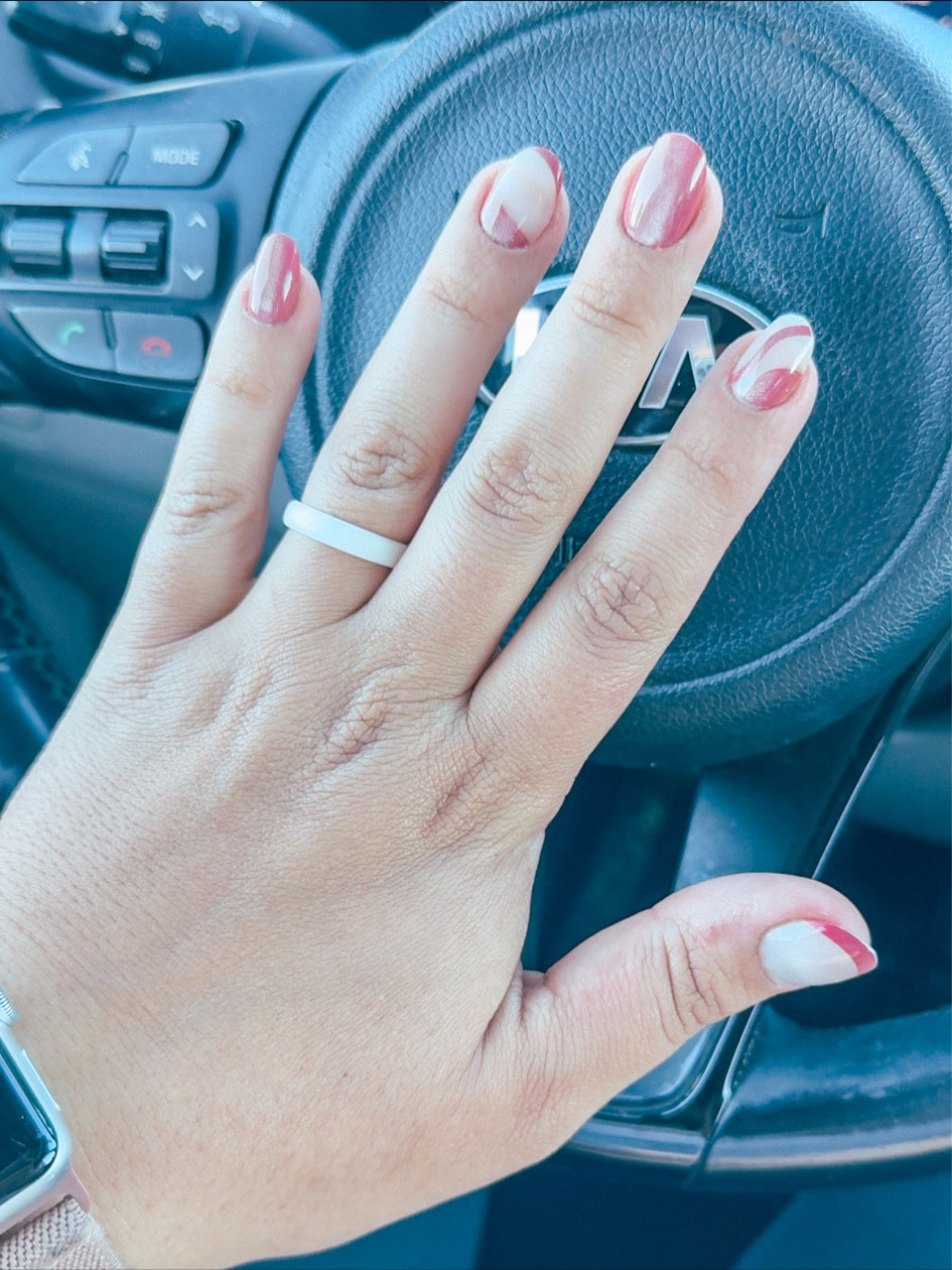 Olive and June glue on nails. Short round shape - shade velvet fig swirls. My favorite right now 🩷🩷 #mani #diynails #momfriendlyfinds 

#LTKBacktoSchool #LTKBeauty #LTKStyleTip 

#LTKSaleAlert #LTKStyleTip #LTKBeauty