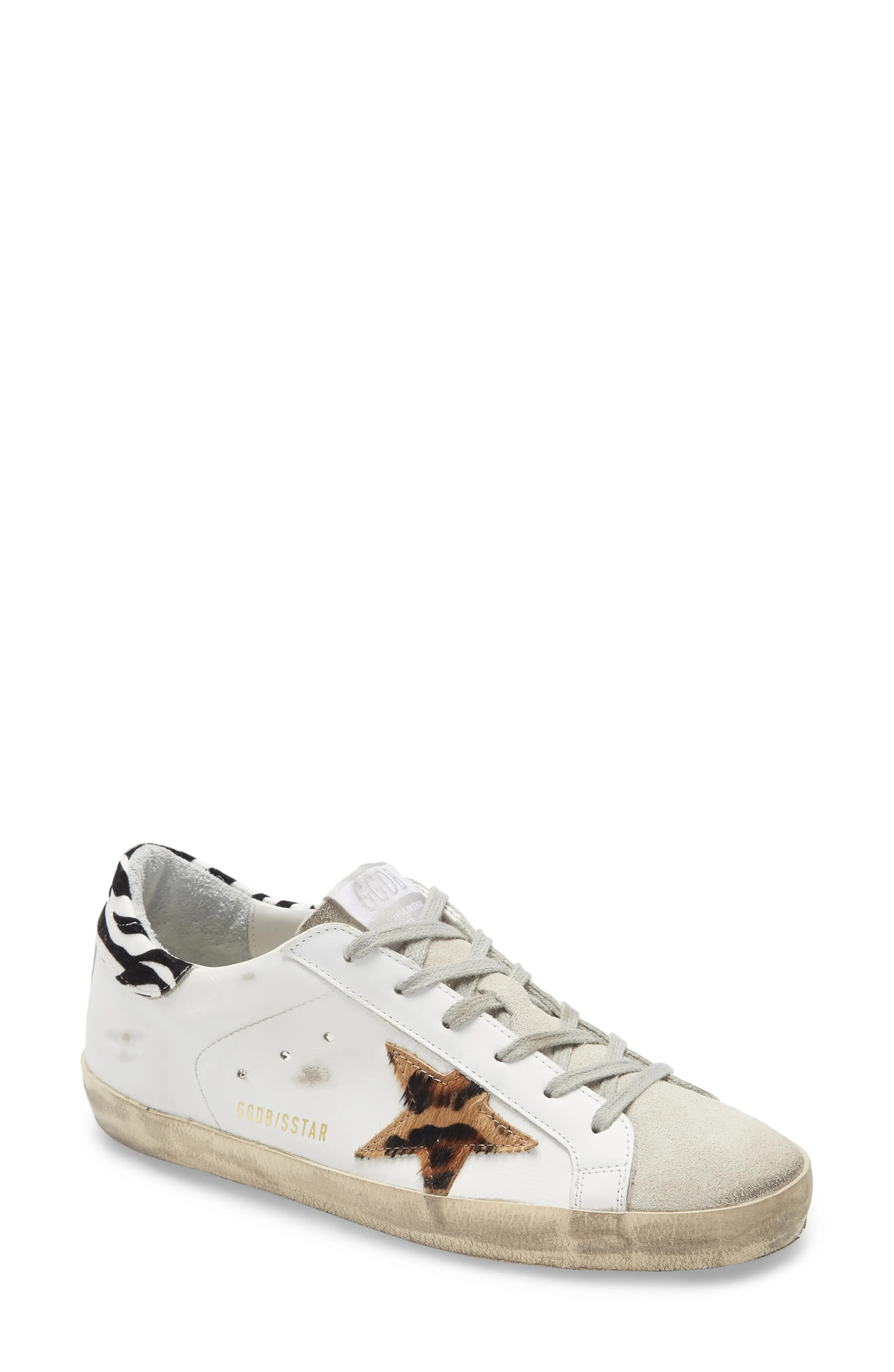 Women's Golden Goose Superstar Genuine Calf Hair Animal Print Sneaker, Size 5US - White | Nordstrom