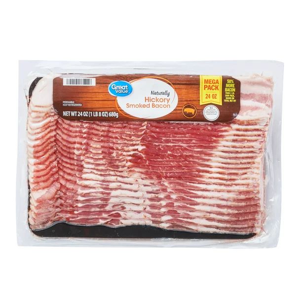 Great Value Hickory Smoked Bacon, Mega Pack, 24 oz - Walmart.com | Walmart (US)