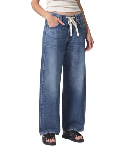 YEXPINE Women Wide Leg Jeans High Rise Drawstring Denim Pants Loose Boyfriend Baggy Trouser Jeans Dark Blue | Amazon (US)