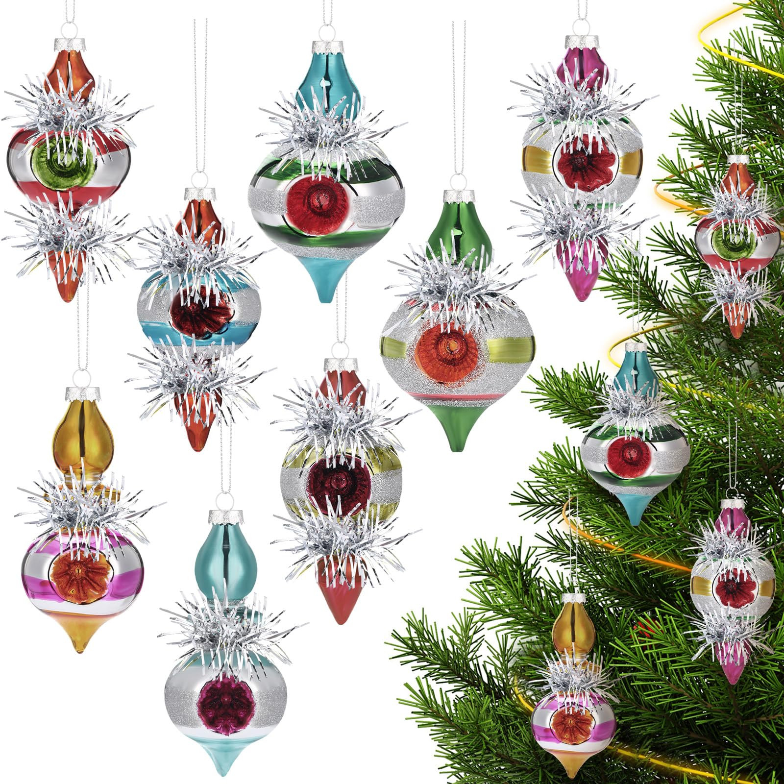 Soulchen Set of 8 Vintage Glass Christmas Ornaments 5'' Antiqued Ball Mercury Rustic Christmas Tr... | Amazon (US)