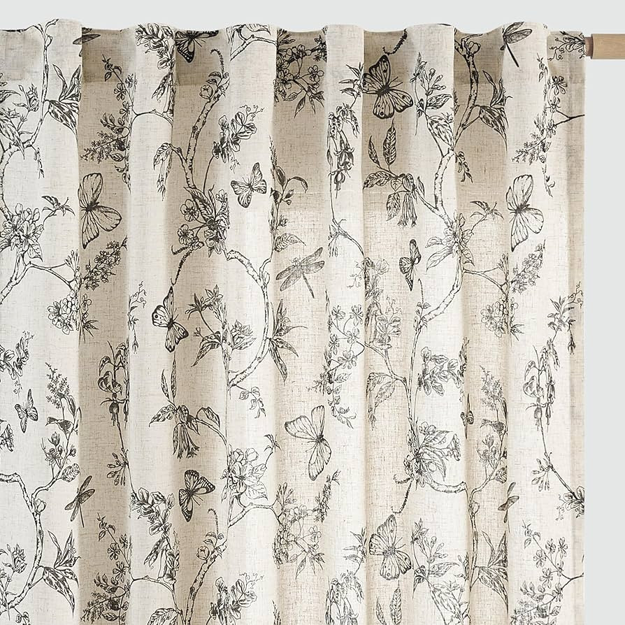 jinchan Floral Linen Curtains for Living Room 84 Inch Length Printed Toile Curtain Black Light Fi... | Amazon (US)