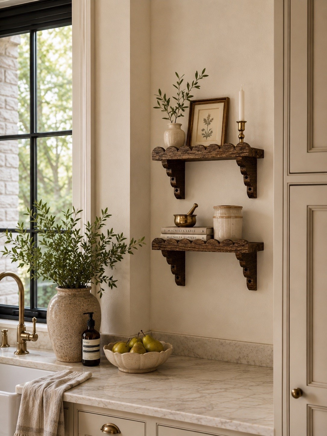 Scalloped Shelves That Make a Kitchen Feel Custom ✨

Follow @farmtotablecreations on Instagram for more home decor finds, styling ideas, and budget-friendly inspiration.

These scalloped shelves are proof that the smallest details can make the biggest impact. The rich wood tone, charming scalloped edge, and collected styling instantly add warmth and character to a kitchen corner. Perfect for displaying favorite decor pieces, cookbooks, seasonal accents, or everyday essentials while giving that designer look for less.

#floatingshelves #kitchendecor #amazonfinds #shelfstyling #homedecor

scalloped shelves | floating shelves | kitchen decor | kitchen styling | shelf decor | amazon home finds | kitchen inspiration | wall shelves | neutral decor | designer look for less | kitchen refresh | wood shelves | cottage style | traditional kitchen | home styling | kitchen accessories | cozy kitchen | curated home | shelf styling ideas | timeless decor | kitchen corner decor | warm neutrals | home finds | decor inspiration | amazon decor

#LTKHome #LTKSaleAlert