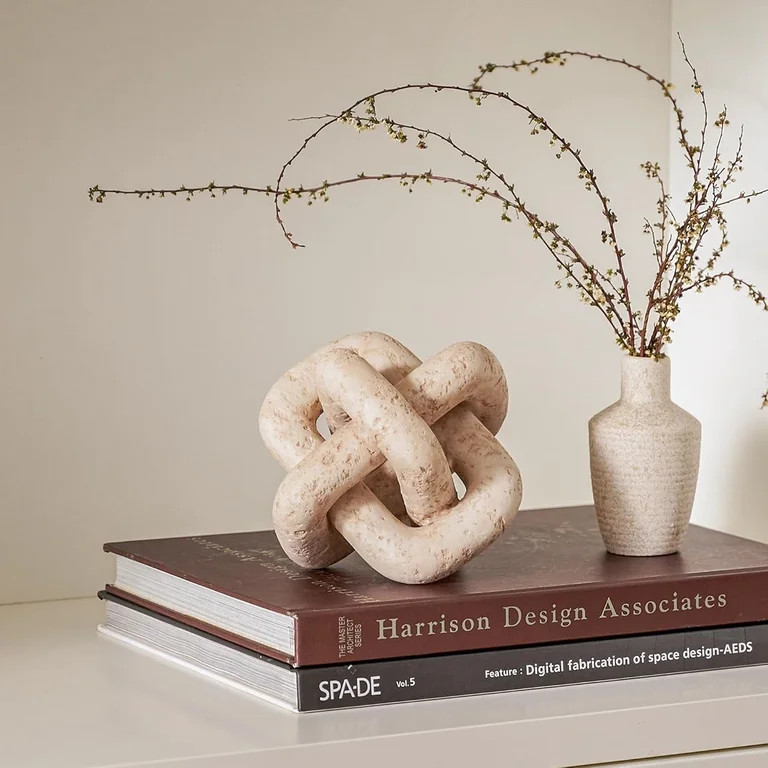 3 Link Knot Decor, Beige Travertine Coffee Table Decoration, Boho Resin Chain Link Decor, Modern ... | Walmart (US)