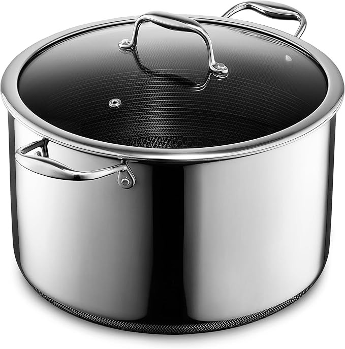 HexClad Hybrid Nonstick 12-Quart Stockpot with Tempered Glass Lid, Stay-Cool Handles, Dishwasher-... | Amazon (US)