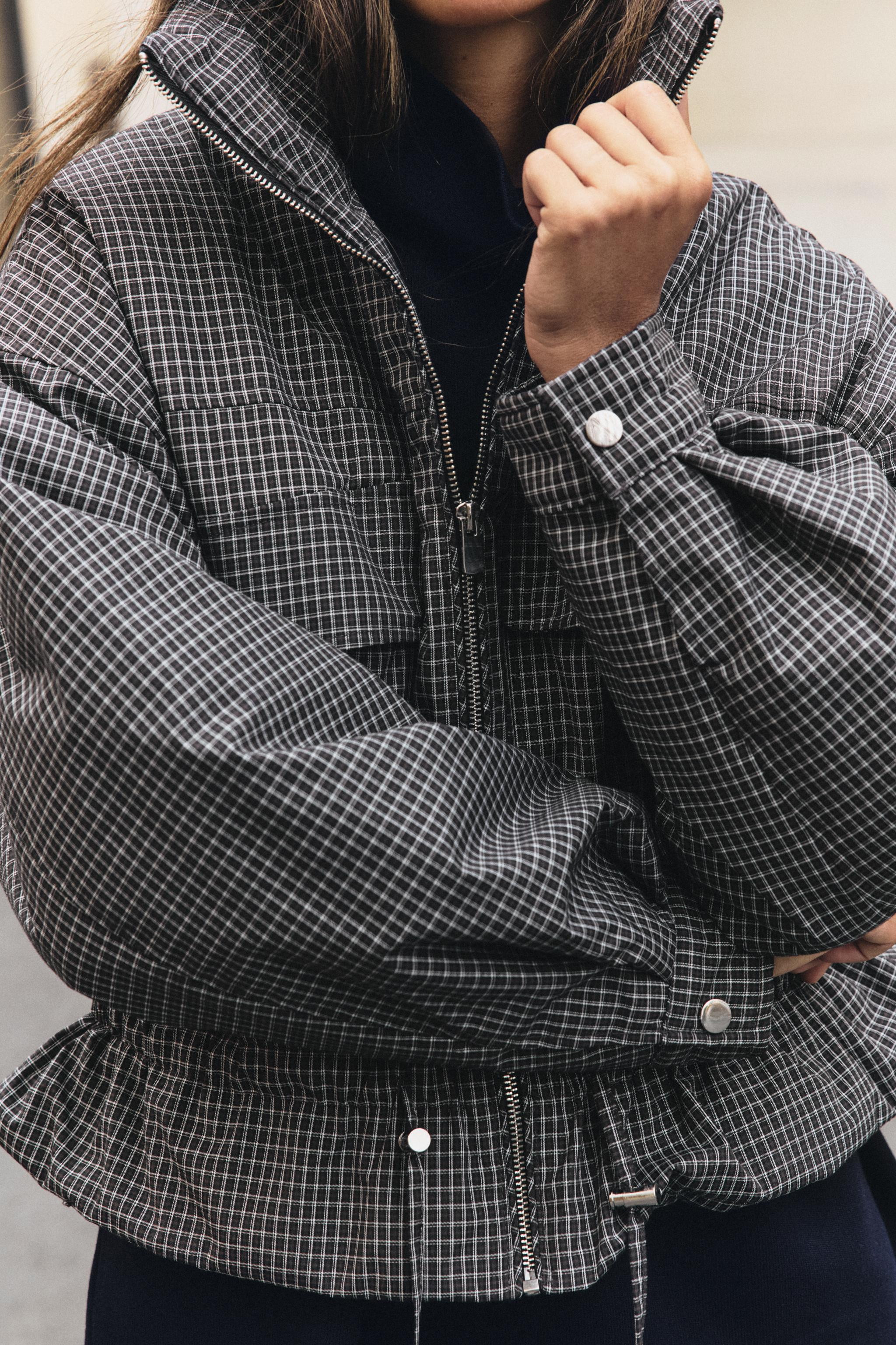 QUILTED CHECK STAND-UP COLLAR JACKET | Zara US