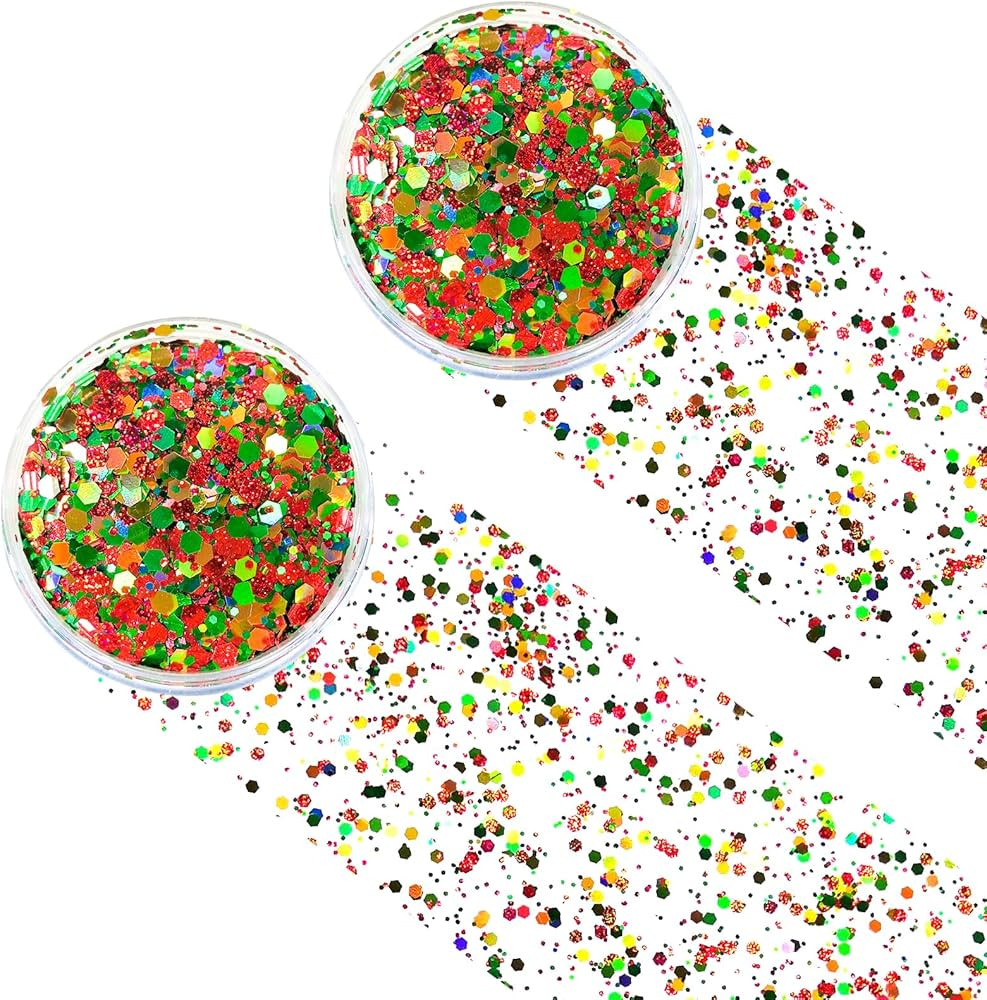 Red Green Gold Mixed Holographic Chunky Glitter, 13g (2 Jars x 6.5g) Crafts Glitter Powder with 1... | Amazon (US)