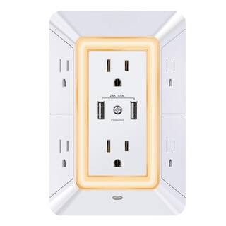 6-Outlet USB Wall Charger Surge Protector with 2 USB Charging Ports ETL Listed | The Home Depot