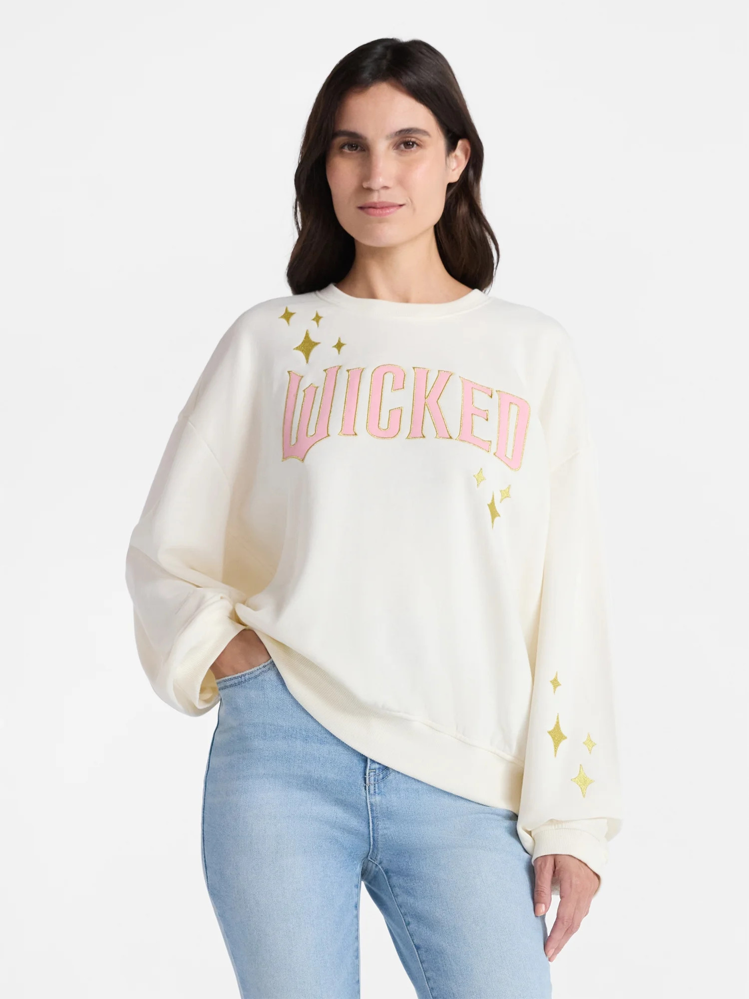 Wicked Women's Glittering Stars Graphic Sweatshirt with Long Sleeves, Sizes XXS-XXL | Walmart (US)