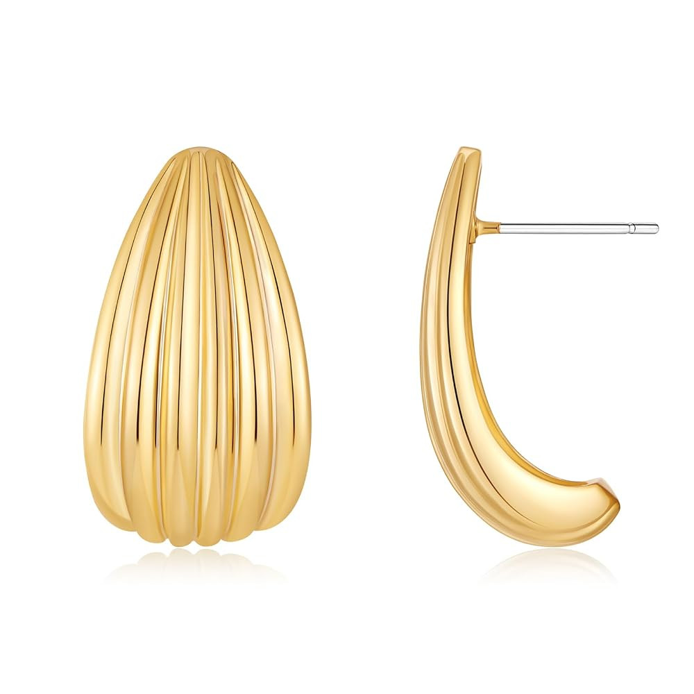 Gold Plated Chunky Vintage Earrings for Women Trendy Textured Stud Earrings | Amazon (US)