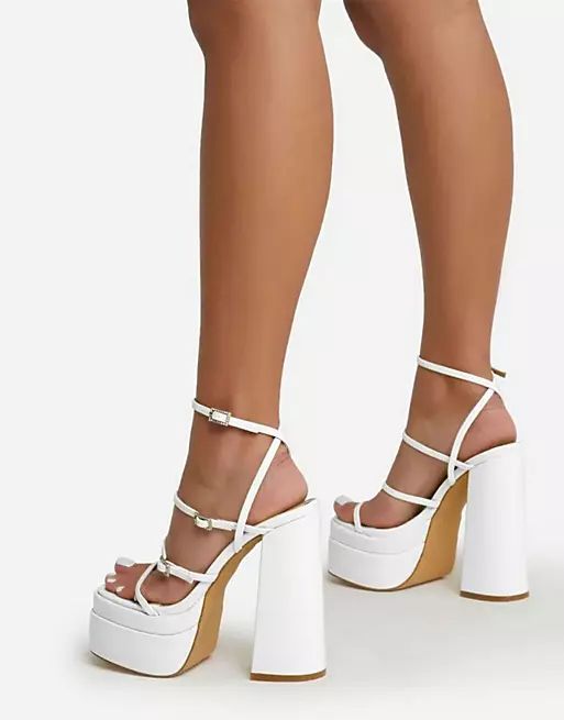 Ego Mavery strappy platform heel sandals in white patent | ASOS (Global)