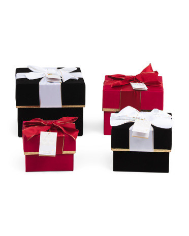Set Of 4 Assorted Velvet Gift Boxes With Bow | TJ Maxx