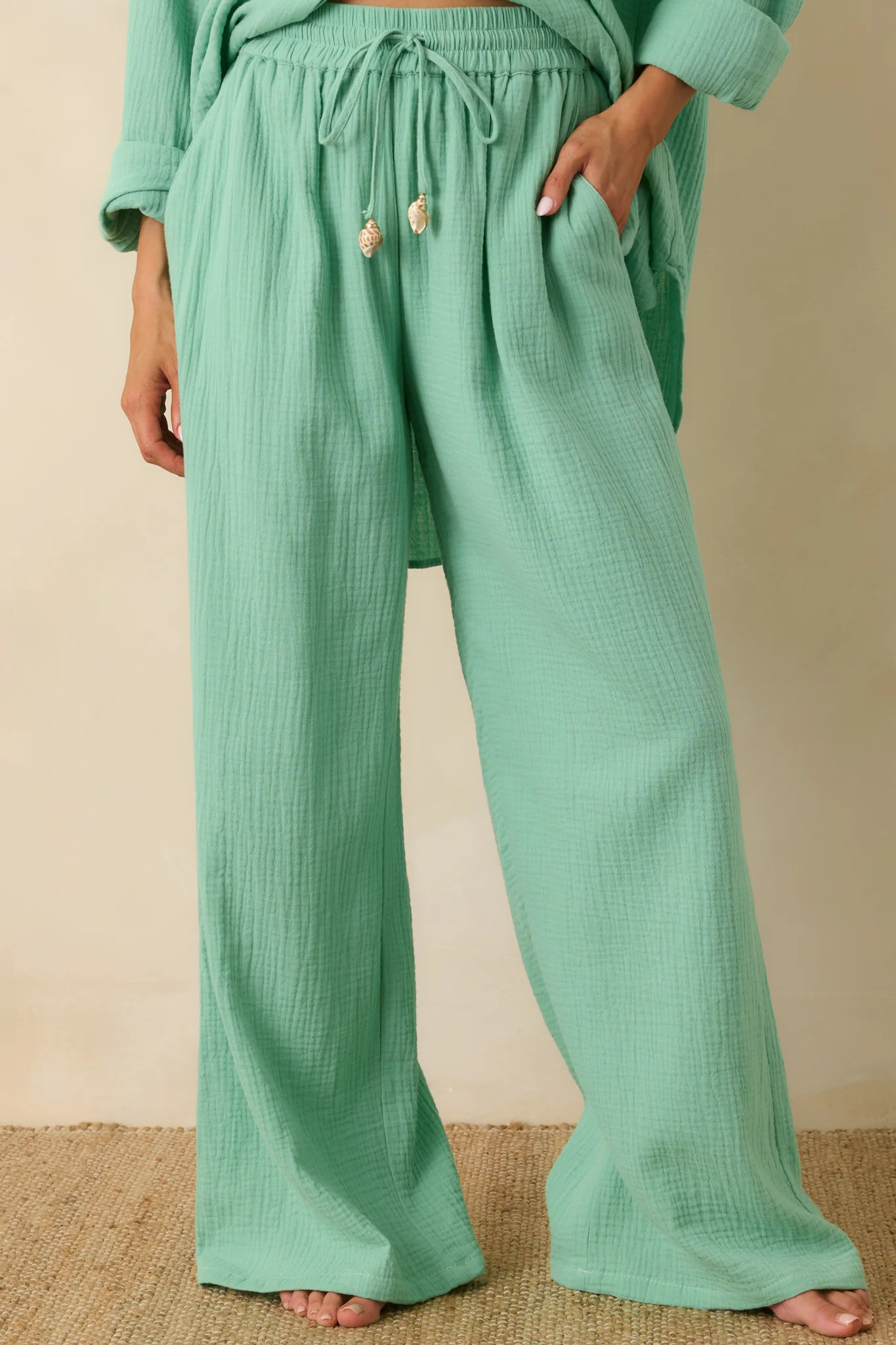 Paradisa Dunedin Seaglass Green Cotton Drawstring Pants | Red Dress