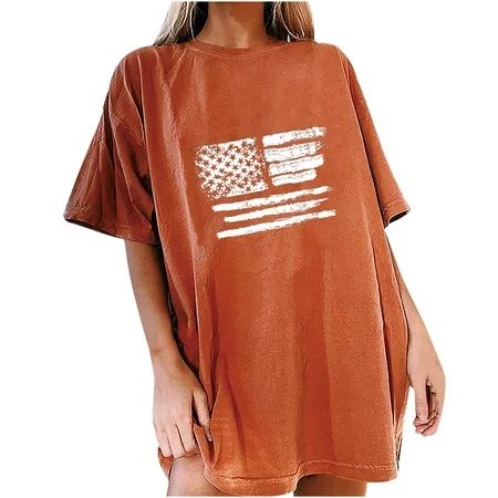 Summer Oversize Tshirts for Women Independence Day Casual Fashion Tops Short Sleeve Crewneck Tunic T | Walmart (US)