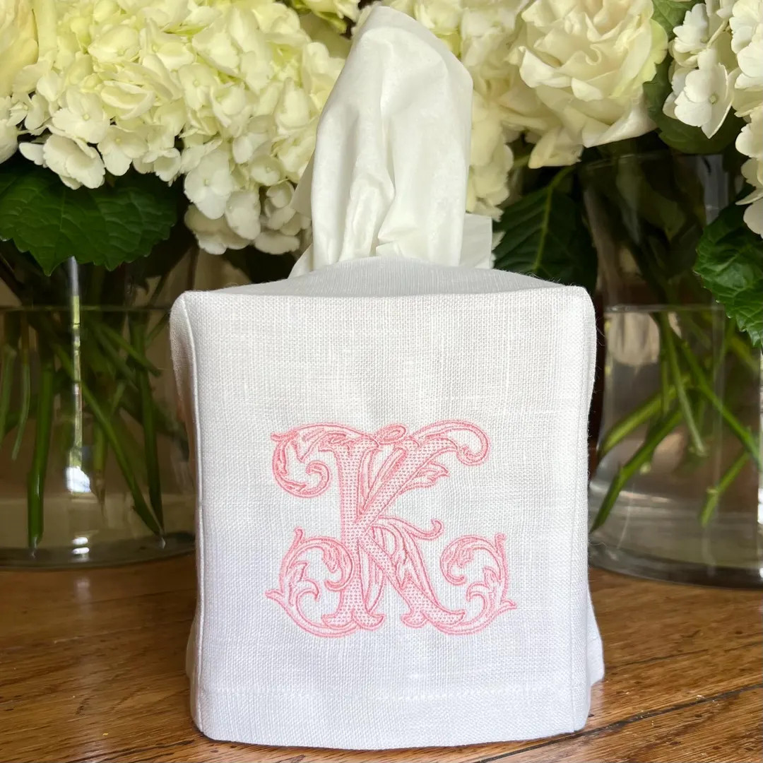 Monogrammed Linen Tissue Box Cover. Personalized Gift. Vintage Vine Monogram Gift. Hostess Gift. ... | Etsy (US)