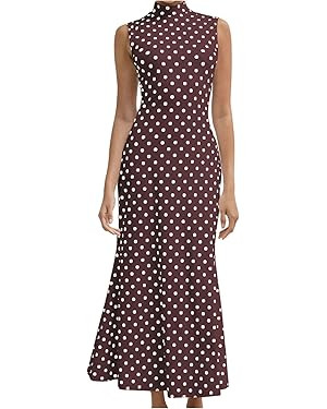 Milumia Women's Polka Dots Maxi Tank Dress Vintage Mock Neck Sleeveless Elegant Wedding Guest Par... | Amazon (US)