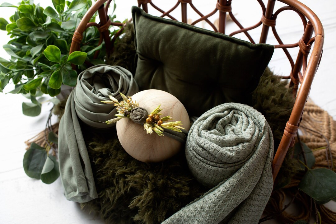 RTS 5-piece Muted Green Organic Newborn Photography Prop - Etsy | Etsy (US)