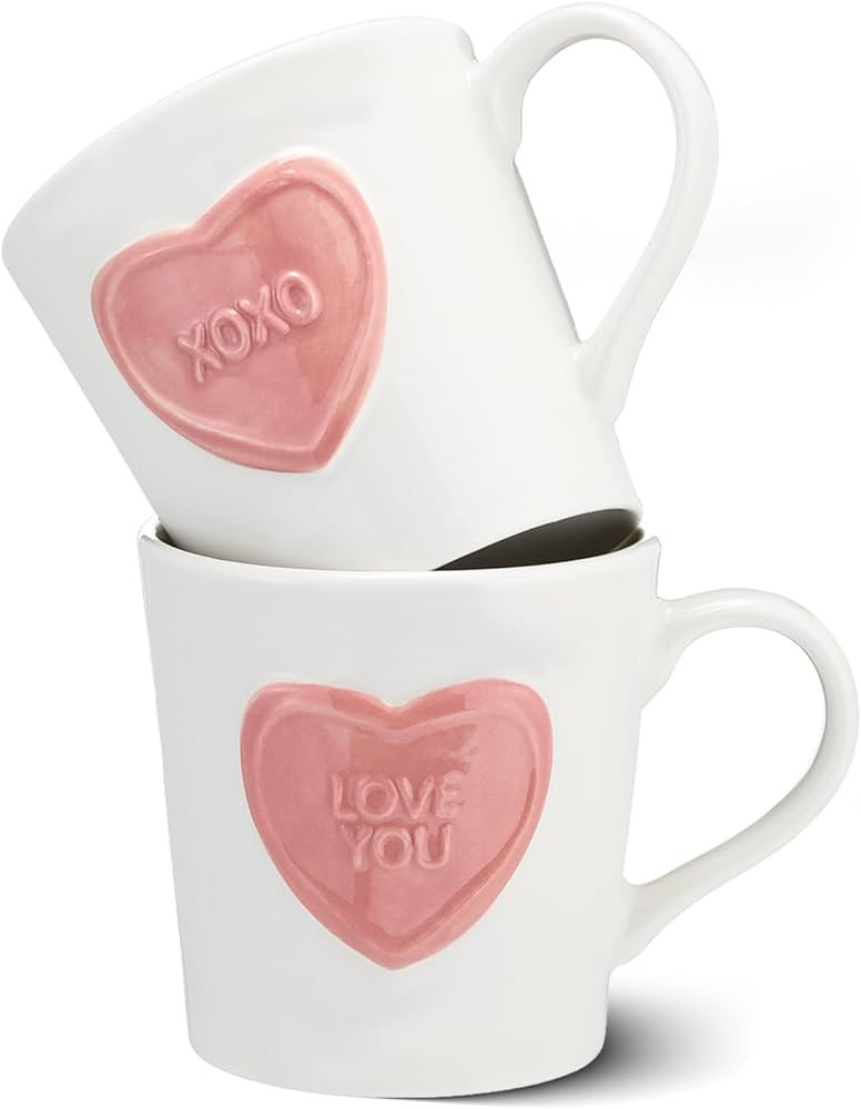 2 Pack 14 oz Heart Mug Valentines Gift with 3D Heart “xoxo” “love You” Ceramic Mugs Cute ... | Amazon (US)