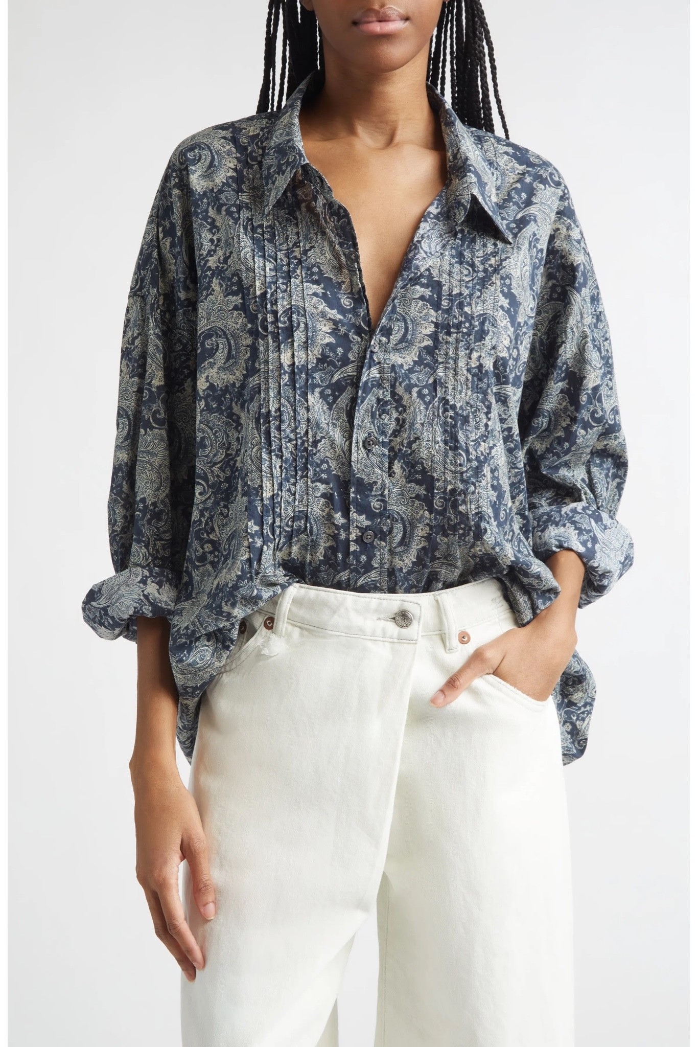 Drop Neck Pintuck Paisley Print Button-Up Shirt

#LTKU #LTKActive #LTKSaleAlert
