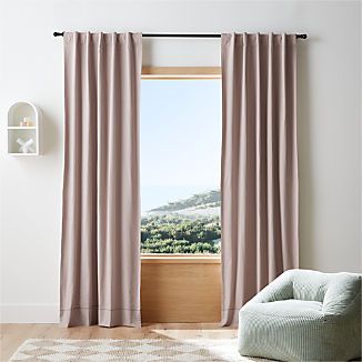 Rosy Lilac Embroidered Stitch Organic Cotton Blackout Curtain Panel 44"x96" | Crate & Kids | Crate & Barrel