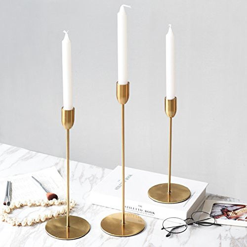 Set of 3 Gold Brass Wedding Event Metal Candlestick Holder Accent Candle Stand (S+M+L) | Amazon (US)