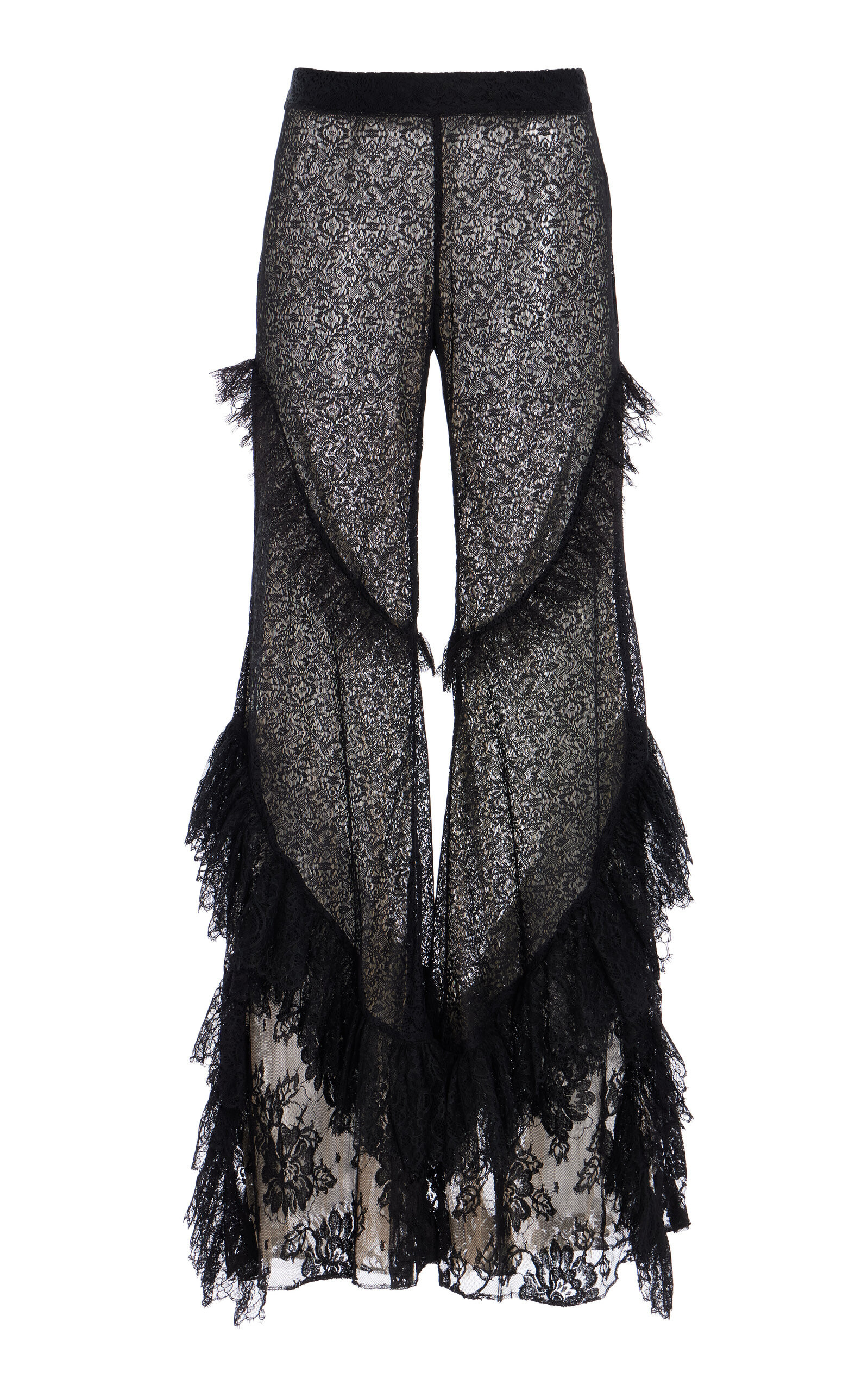 FRANÇOISE - Exclusive Carine Ruffled Lace Flared Pants - Black - FR 38 - Moda Operandi | Moda Operandi (Global)