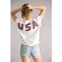 Flag USA Short Sleeve Sweatshirt for Women in White | Glik's