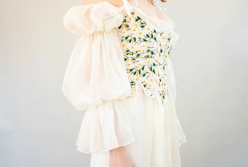 Cream Silk Chiffon Renaissance Dress Sheer Nightgown Galadriel Wedding Chemise Pirate off Shoulde... | Etsy (US)