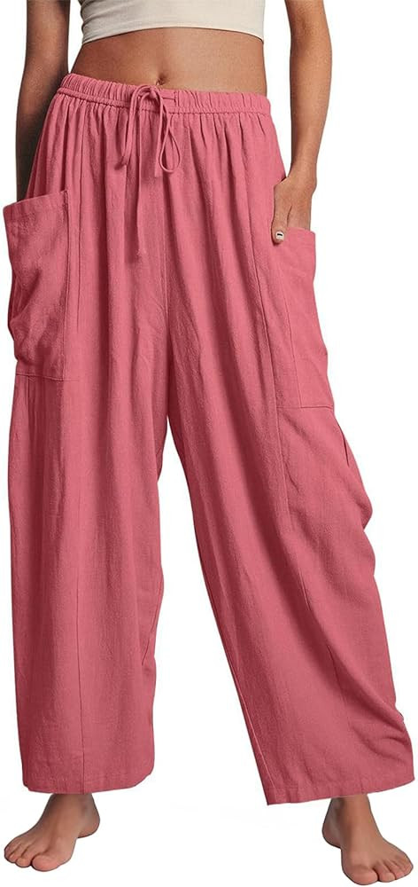 Flygo Women's Wide Leg Pants Summer Casual Loose Fit Beach Palazzo Harem Pants with Pockets | Amazon (US)