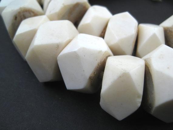 40 Faceted White Bone Beads - Large Faceted Beads - Faceted Bone Beads - Fair Trade Beads - Kenya... | Etsy (US)