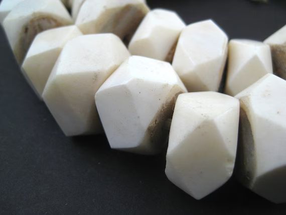40 Faceted White Bone Beads - Large Faceted Beads - Faceted Bone Beads - Fair Trade Beads - Kenya... | Etsy (US)