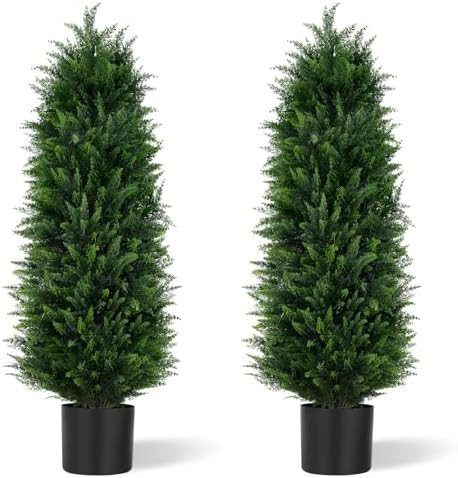 Artificial Cedar Trees 5FT, UV Resistant Faux Tree Potted Plants with Trunk 59in Fake Cypress Tre... | Amazon (US)