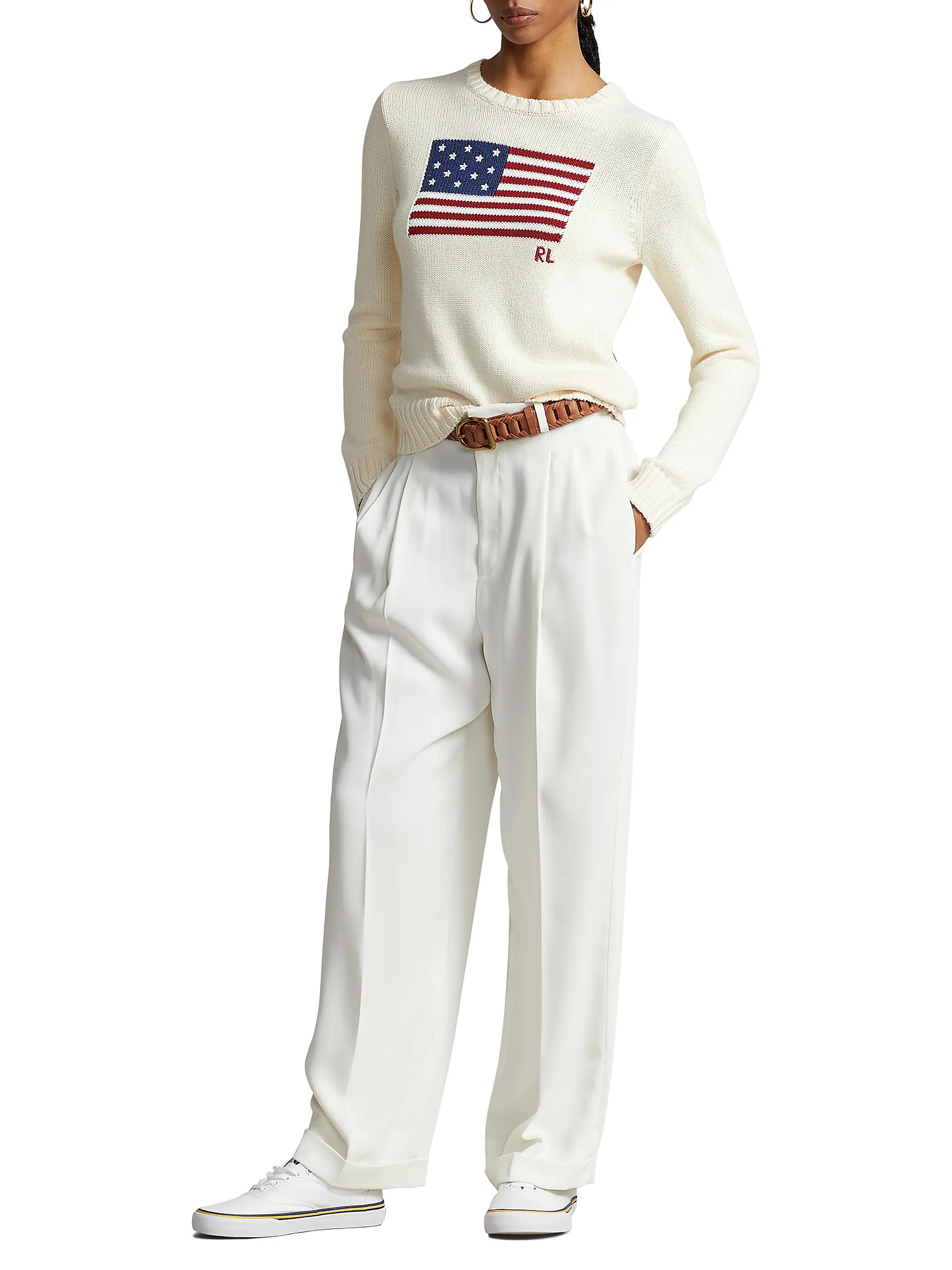 Polo Ralph Lauren Flag Cotton Crewneck Sweater | Saks Fifth Avenue | Saks Fifth Avenue