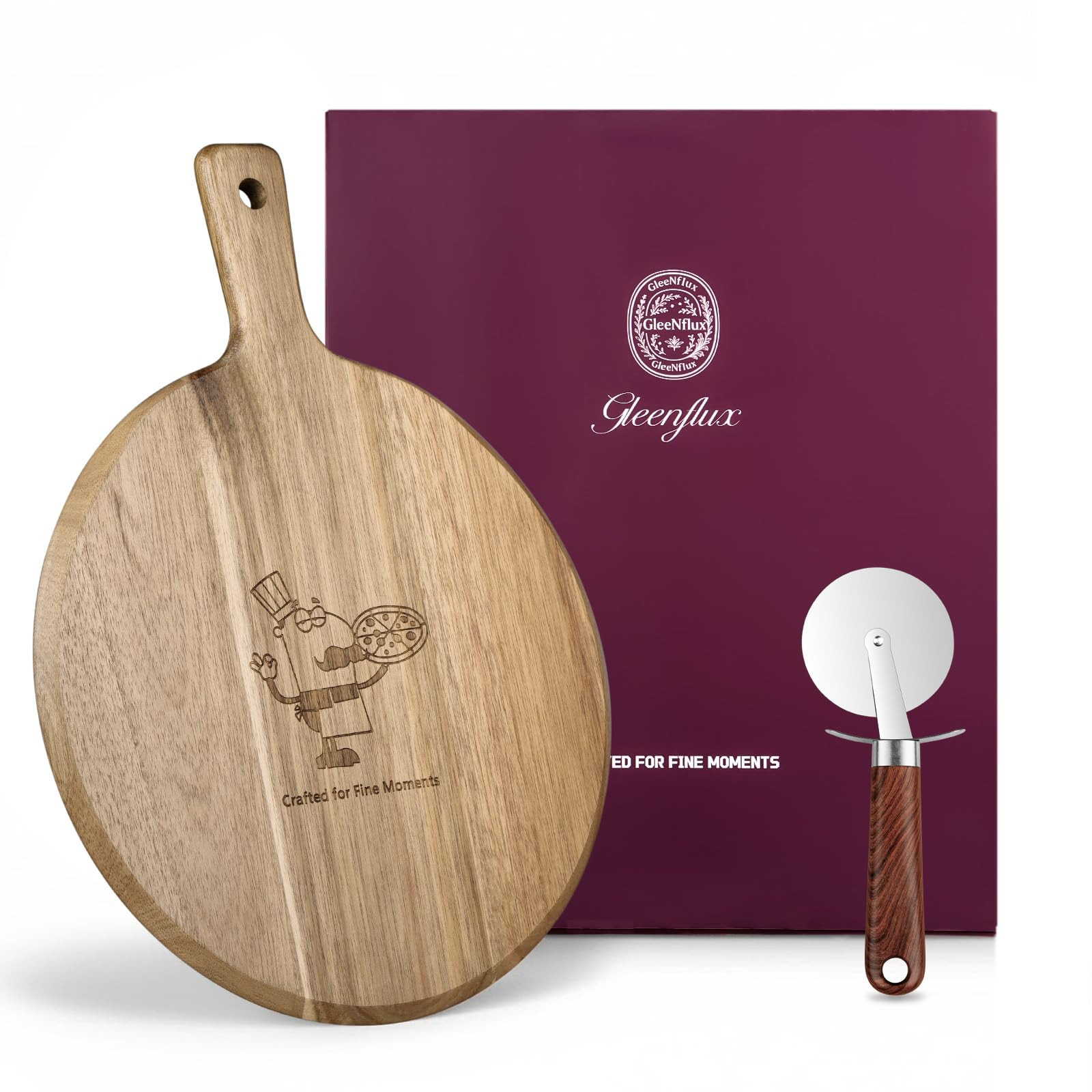 12" Acacia Wood Charcuterie & Pizza Board Set with Pizza Cutter – Premium Multi-Purpose Pizza S... | Amazon (US)