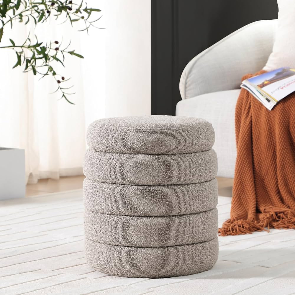 Modern Round Ottoman with Soft Padded Seat, Storage Vanity stools for Makeup, Upholstered Footres... | Amazon (US)