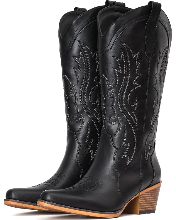 IUV Cowboy Boots For Women Western Cowgirl Boots with Chunky Heel Mid Calf Snip Toe Ideal for low... | Amazon (US)