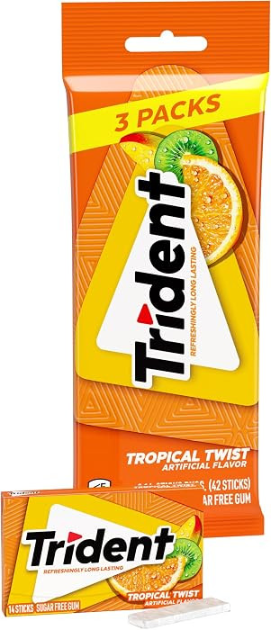 Trident Tropical Sugar-Free Gum, 3 Packs of 14 Pieces (42 Total Pieces) | Amazon (US)