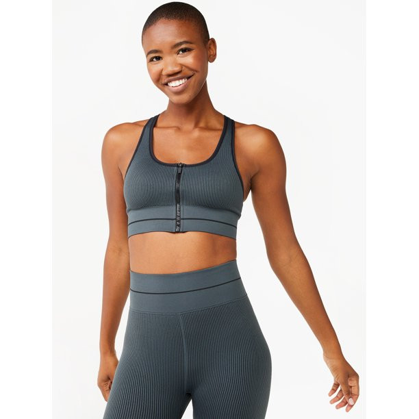 Love & Sports Women’s Zip Seamless Sports Bra - Walmart.com | Walmart (US)