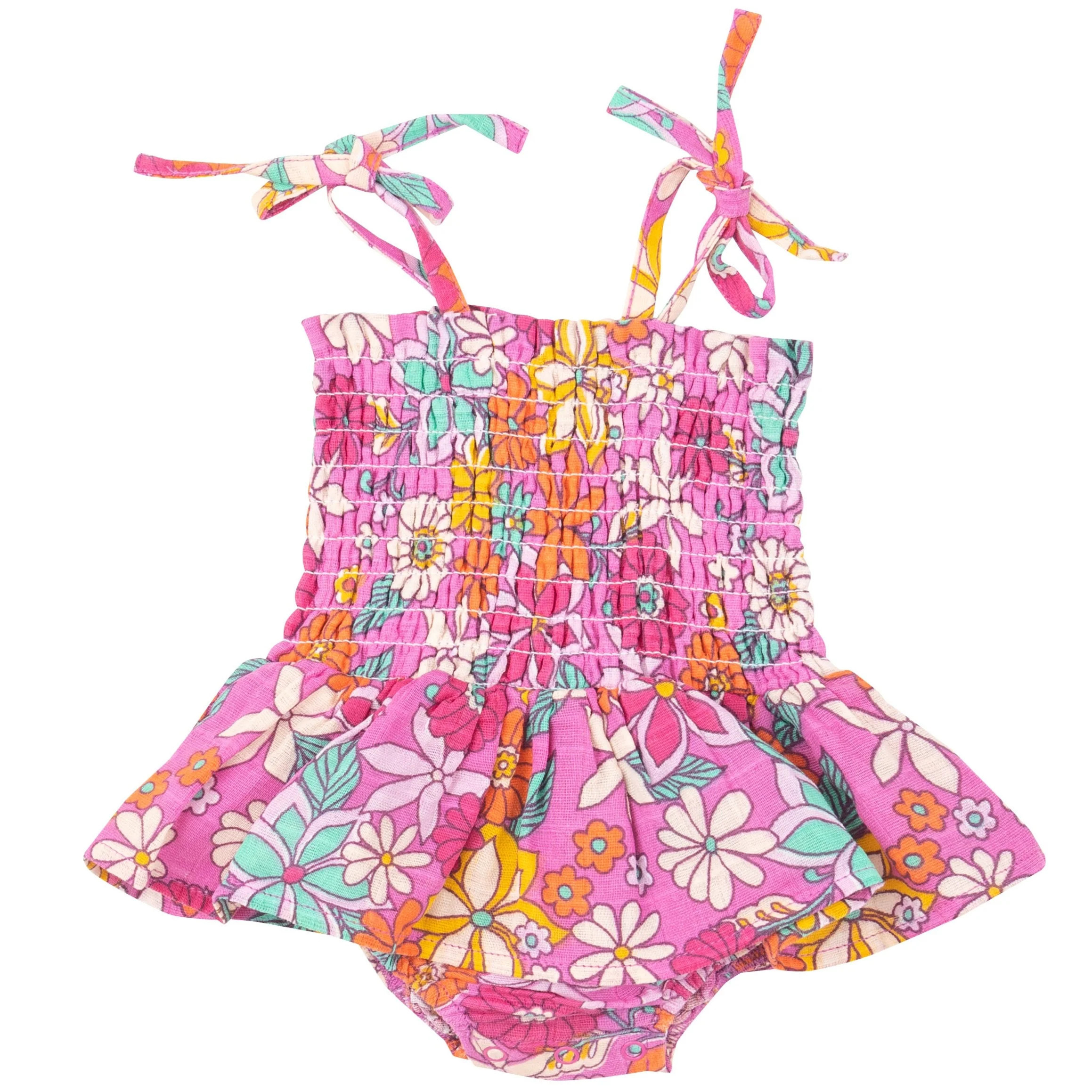 Smocked Bubble w/ Skirt, Tropical Retro Floral | SpearmintLOVE