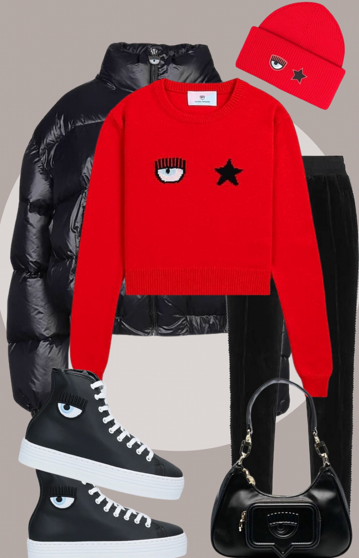 Chiara Ferragni,black outfit,red jumper 

#LTKSeasonal #LTKstyletip #LTKSale