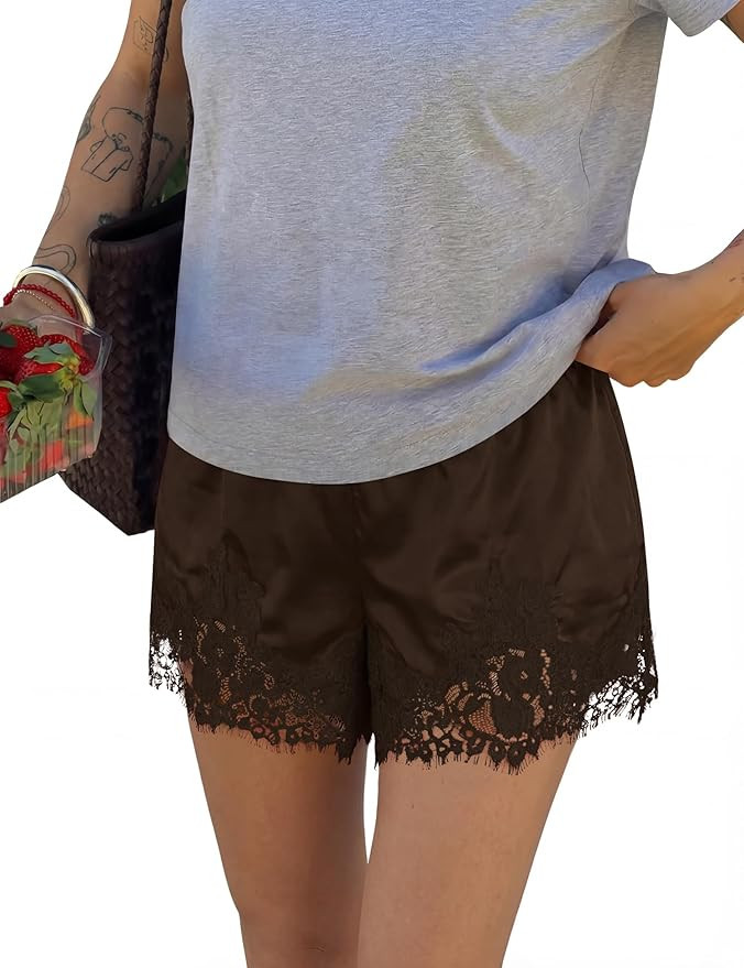 LOMON Women Satin Silk Lace Shorts Y2k Mini Shorts Coquette Lounge Half Slip Pj Bottoms 2026 | Amazon (US)